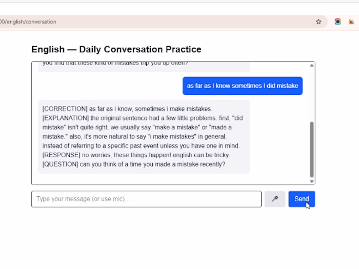 Now i am having a english lesson using my own based ai (next...