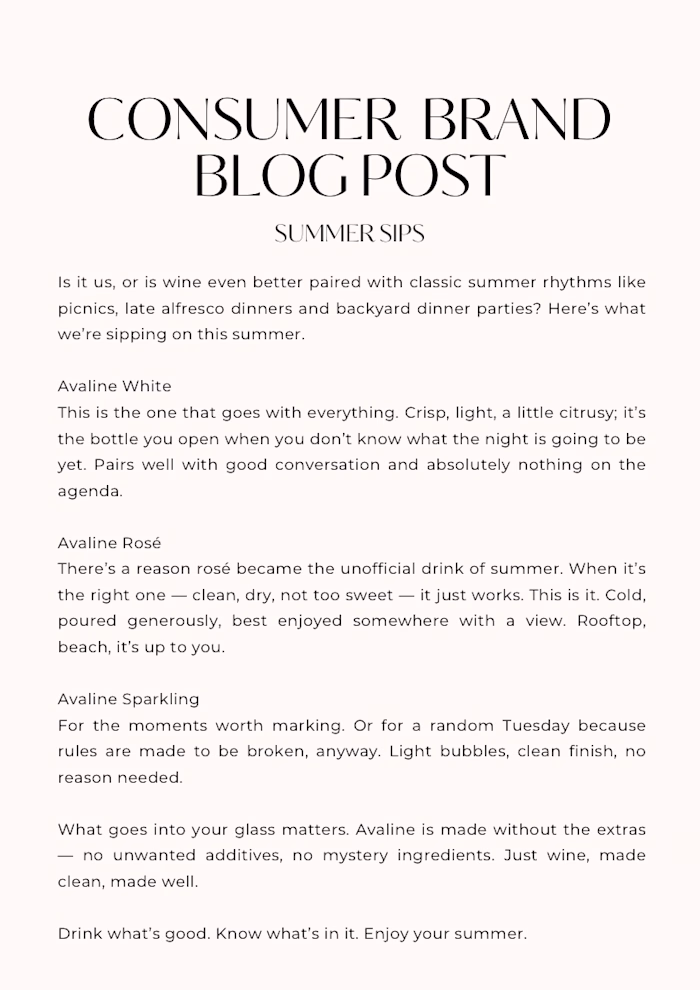Sample blog post for my favorite wine brand, featuring lifes...