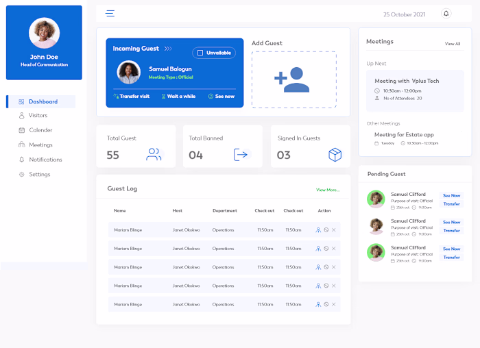 visitor management staff dashboard