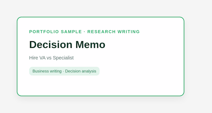 Hire VA vs Specialist — Decision Memo
