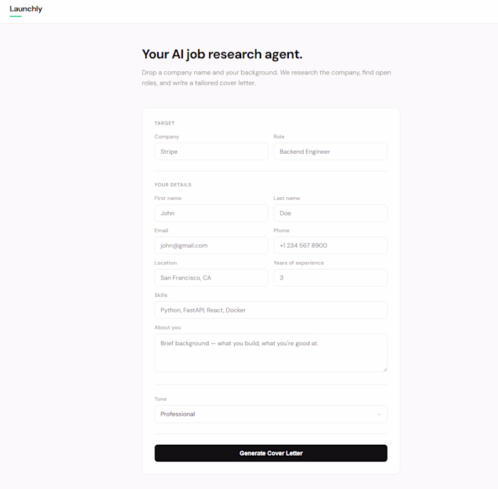 Launchly | AI Job Research Agent