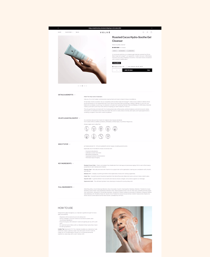 VELVÉ® - Skincare e-commerce Shopify & UI/UX website