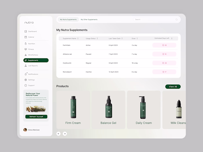 🙌 Health Dashboard - Supplements Page