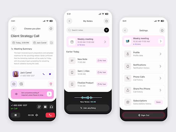 AI Voice Notes & Meeting Assistant Mobile UI/UX Design