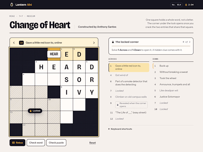 Change of Heart: interactive mini crossword
