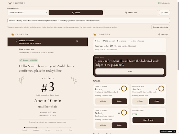 Crowned — Live Queue Booking for Braiding Salons