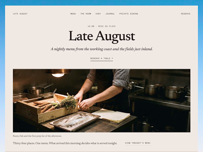 Late August · Fine dining restaurant Framer template