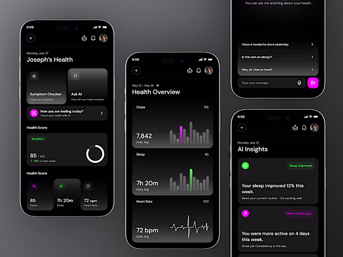 AI Health Tracker App — Dark Mode Mobile UI