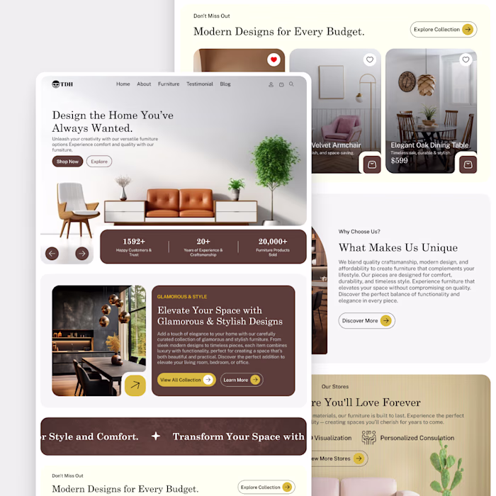 Furniture shop website home page design.