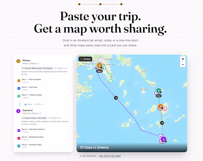 Itinie, AI itinerary map cards