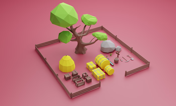Rendering some low poly 3d game props.