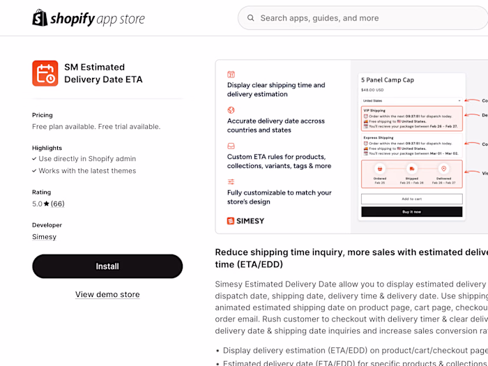 Shopify App: Estimated Delivery Date