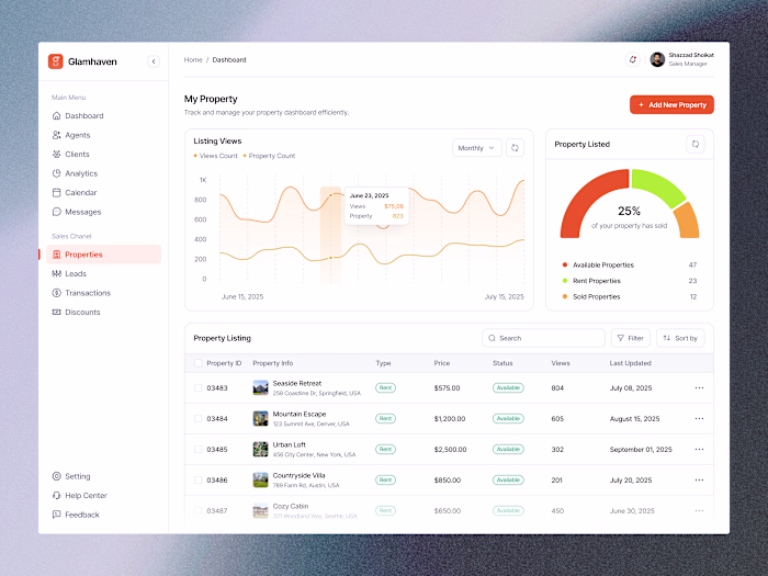 Just launched a new dashboard screen for Glamhaven — a clean...