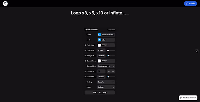 Typewritter animation - Framer component