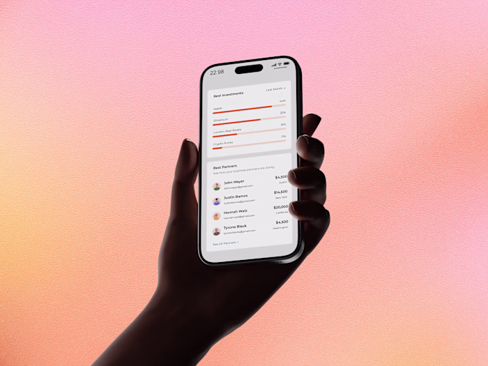 Mobile mockup of Infinity app on iPhone: showcases "Best Inv...