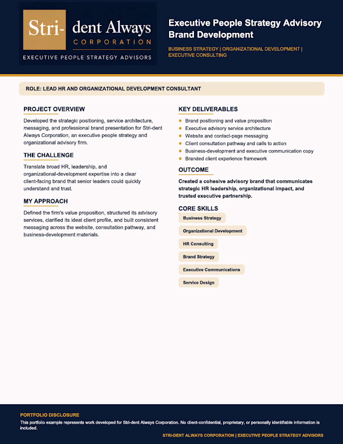 Project Overview
Stri-dent Always Corporation needed