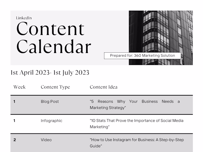 Content Calendar for a marketing agency