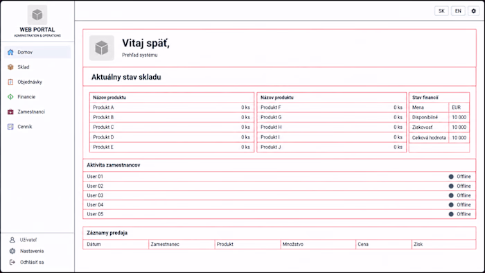 Custom web administration dashboard. The
