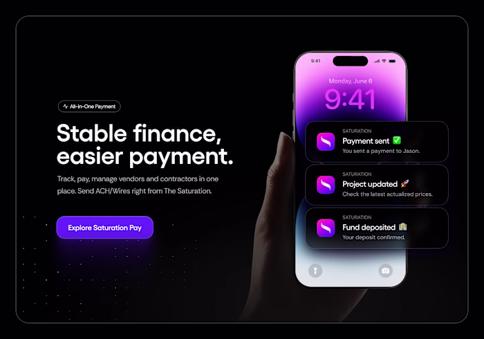 Saturation Pay mobile promo website section