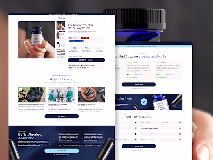 CRO Landing Page Design for Activated Bamboo Charcoal Brand