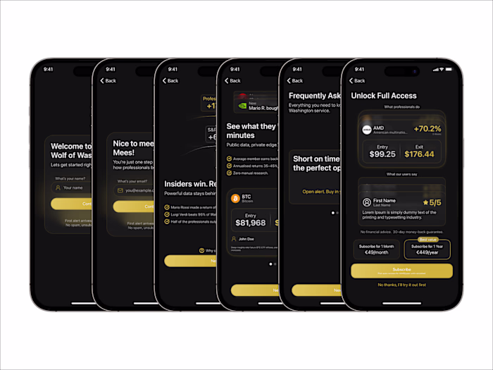 5 iOS Onboarding Screens for the Wolf of Washington App