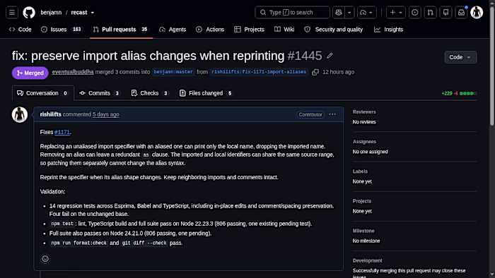 Open source contribution: merged PR