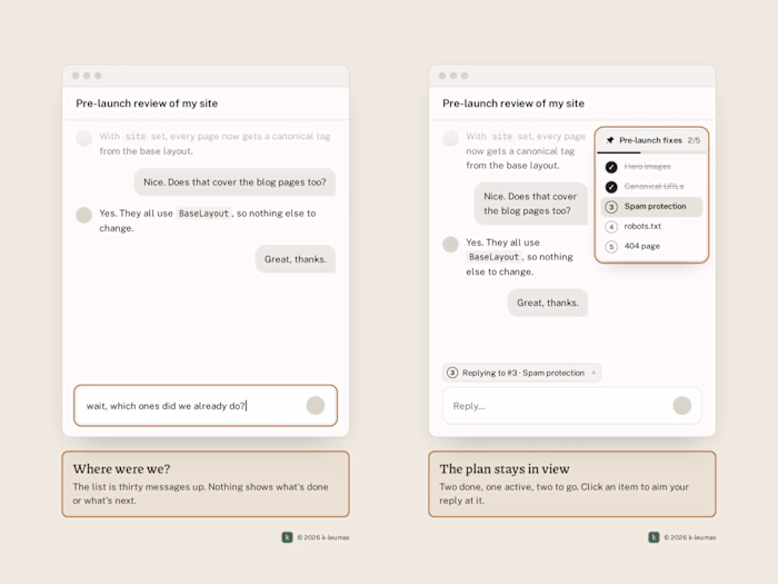 AI chat UX: keeping the plan in view (Paper cut #02)
