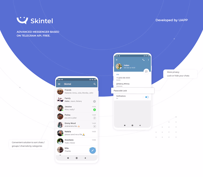 Skintel. Mobile app - Messanger. Based on Telegram 