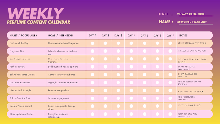 Weekly Social Media Content Calendar