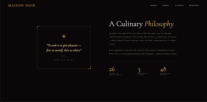 Elegant fine dining landing page