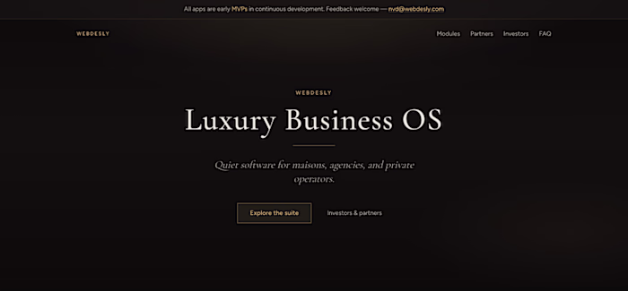 Webdesly Luxury Business OS — Suite Hub