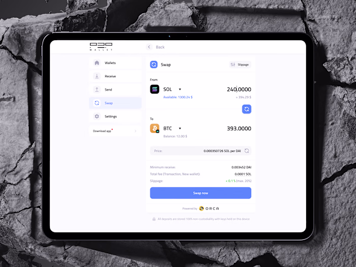 P2P Wallet / Swap UI (Full flow, 7 screens inside)