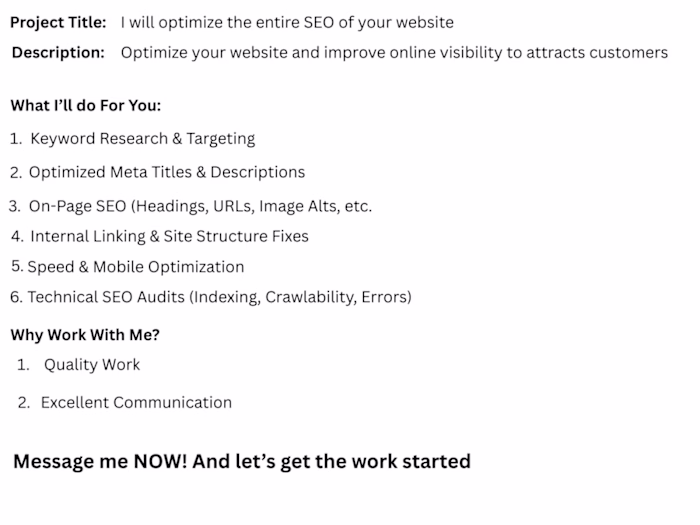 I will optimize the entire SEO of your website