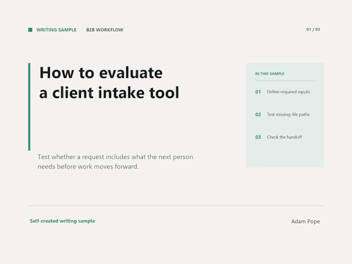 Client Intake Tool Evaluation — SaaS Writing Sample