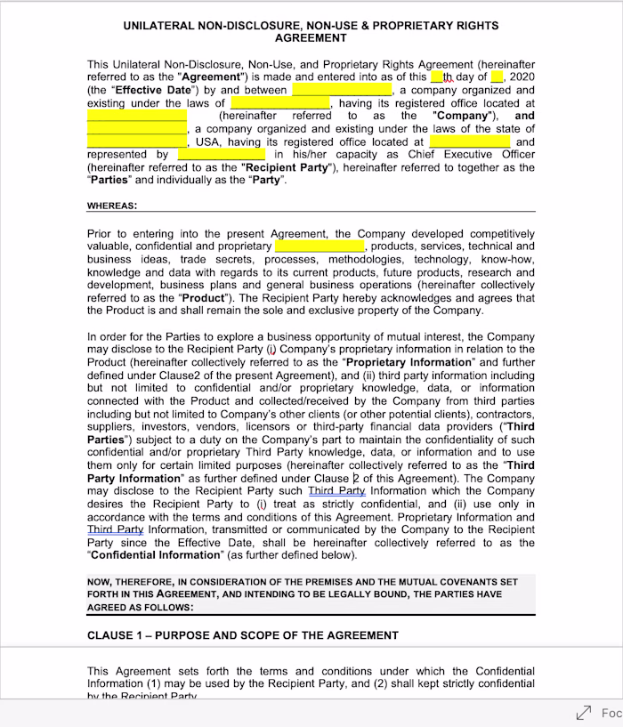 Unilateral Non-Disclosure Agreement 