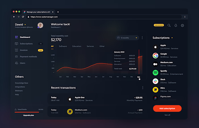 SubsManager: Subscription management web application