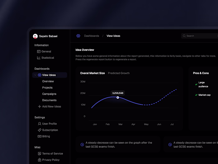 AI Dashboard UX/UI for Validate