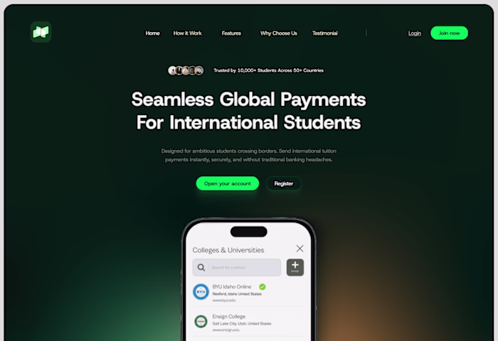 Landing page design for Fintech Company