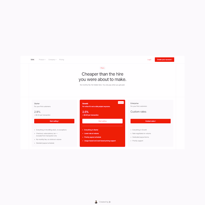 Pricing section from Vint - framer fintech template 🪄