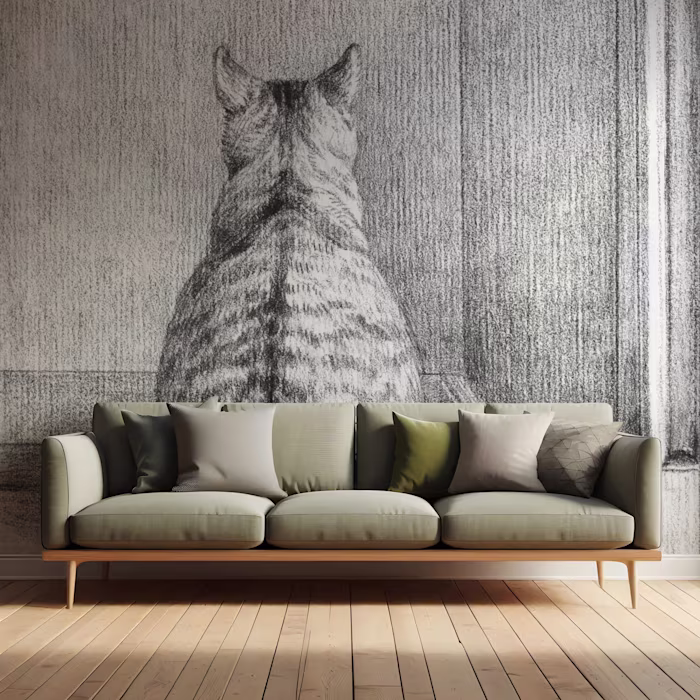 Wallpaper Mockup with Sage Green MCM Inspired Couch