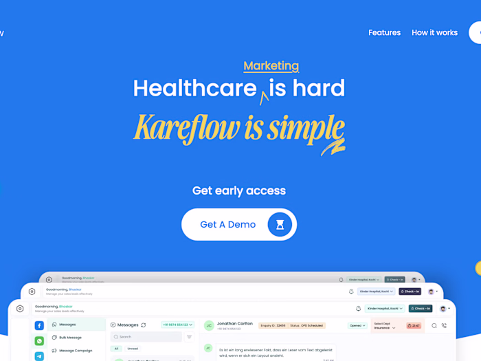 Designed Kareflow.ai Landing page CRM Software for Healthcare
