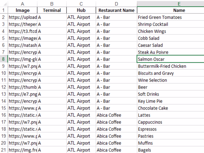 Comprehensive Menu Data Collection for Hartsfield-Jackson Atlant
