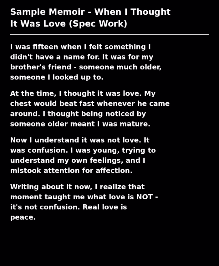 Spec memoir sample. Vulnerable storytelling
