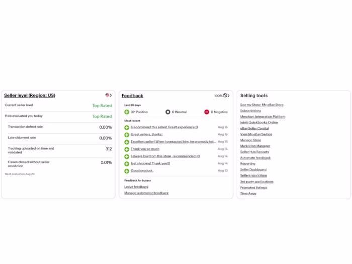 eBay account management with complete setup