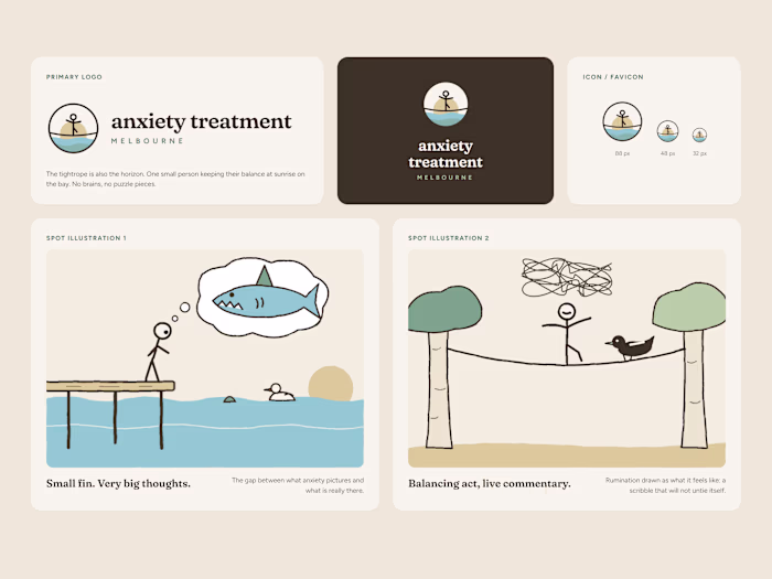 Spec sample: calm, funny brand for an anxiety clinic
