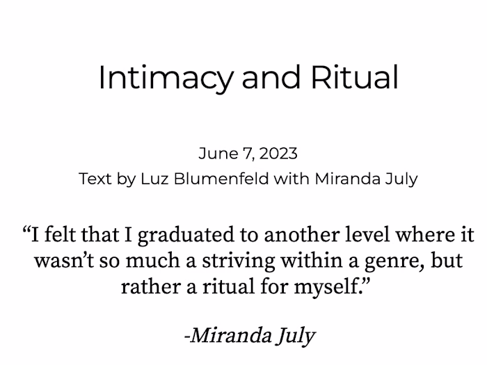 Intimacy and Ritual: An interview with Miranda July