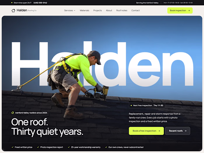 Halden: Roofing Company Website