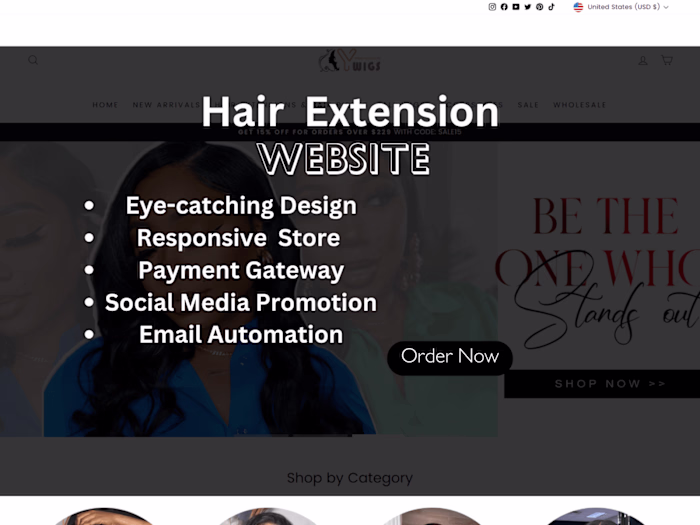 website for hair extensions, eyelashes, beauty salons, and spa 