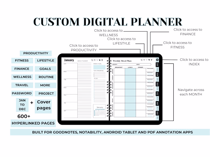 I will design digital planner, hyperlinked digital planner