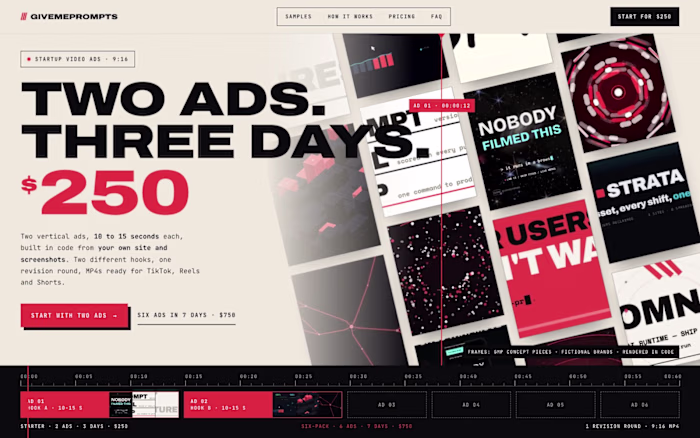 Two Ads, Three Days, $250: Framer Landing Page